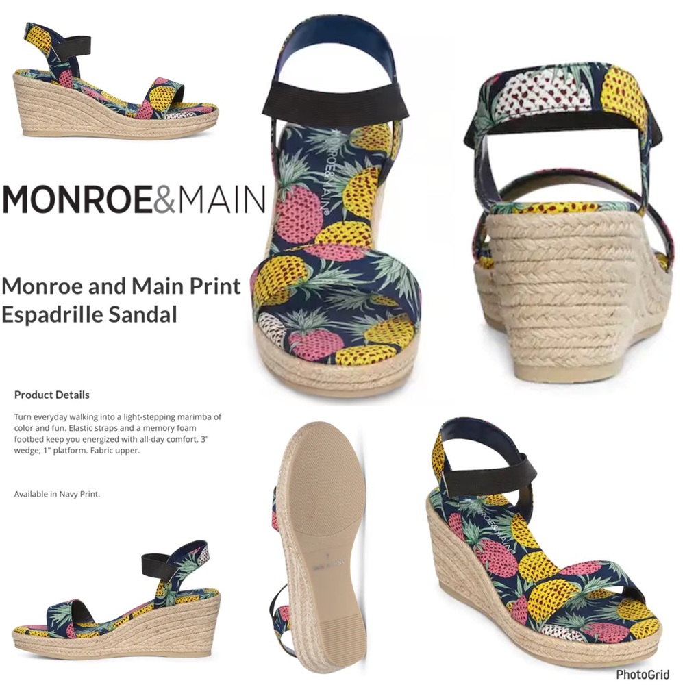 Monroe & Main size 11 pineapple espadrilles wedge heel sandals NWT